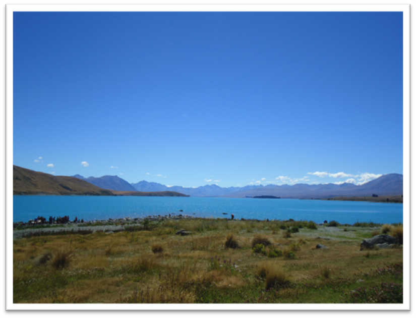 Figure 1. Lake Tekapo with the Southern Alps in the background in central South Island, New Zealand. Cosmogenic chronologies from moraines around glacial lakes like this are giving valuable information about the glacial activity during the transition out of the last Ice Age.  